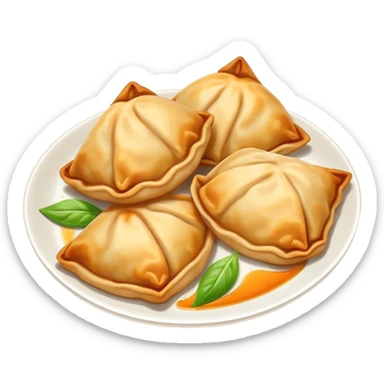 Shanghai fried dumplings with crispy bottom, simplified emoji style with bold outlines and bright colors, cartoon style pan-fried potstickers sticker