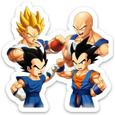 Geoff Keighley as vegeta and Angry Joe as Goku from Dragonball z fighting each other sticker