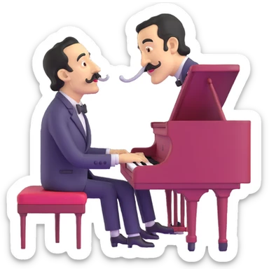 Salvador Dali with his iconic mustache playing a piano sticker