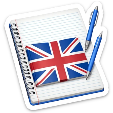open notebook with UK flag on the page sticker