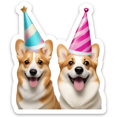 corgi and english cream with party hats sticker
