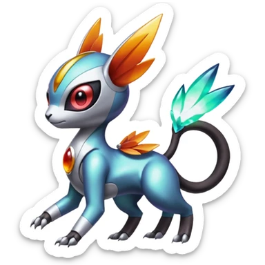 Shiny Colorful Futuristic Cyber-Vernid-Trico-Meloetta-Latias-Koraidon-Peppercat-Protogen-Pokémon-Digimon-Fakémon-fusion-hybrid-creature sticker