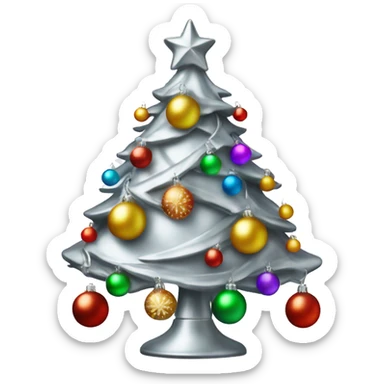 Retro silver Christmas tree with multicolor lights and ornaments sticker