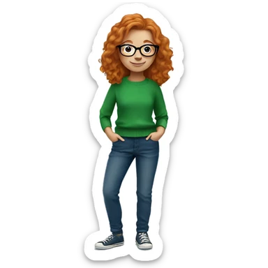 ginger girl with glasses in a green jumper with blue jeans sticker