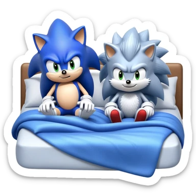 Sonic and Silver hedgehog characters relaxing on a bed sticker