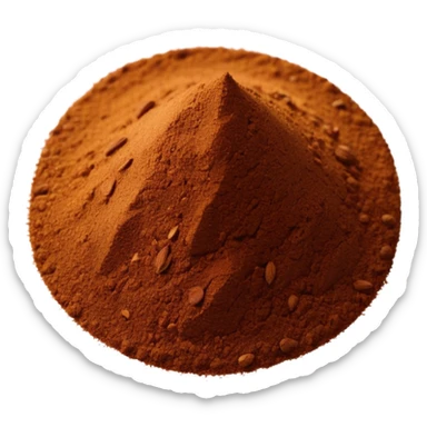 realistic garam masala, small pile or scatter, rich brown, fine to grainy texture, warm brown to cinnamon, subtle specks, natural irregular shape, clean 3D, soft lighting, transparent background, emoji scale sticker