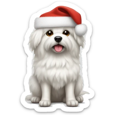 full body White fluffy dog with Santa hat sticker