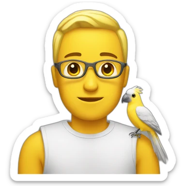 a man with a yellow cockatiel bird sticker