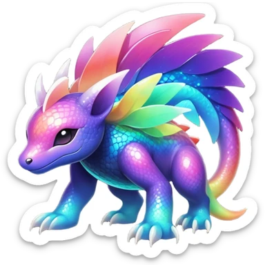  Shiny sparkly fantasy transparent bioluminescent luminescent vibrant bright pastel dark exotic tropical iridescent colorful nebula rainbow gradients cyber-Protogen-Fakémon-Pokémon-Vernid-creature sticker
