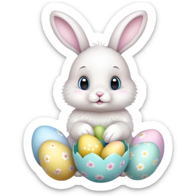 cute Easter bunny with Easter eggs sticker