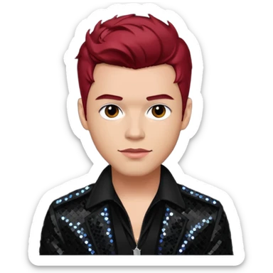Jacob Underwood, pop singer from O-Town with light skin, dark red hair, black sequin outfit sticker