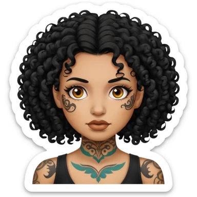 woman curly hair and heavy face tattoo sticker