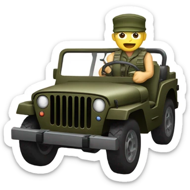 A soldier driving a jeep without a roof, hands on the steering wheel. sticker