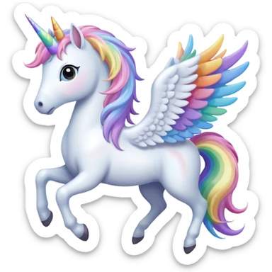 White Pegasus Unicorn with pastel rainbow wings and large dark emotional eyes sticker