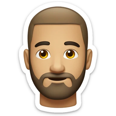 25 years guy with brown beard, a bun on the head and shaved hair on the sides. Closed mouth sticker