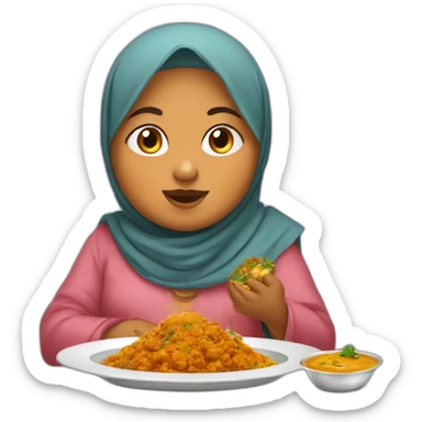 Fat Indian child wearing hijab and eating curry sticker
