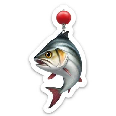 A fat mackerel with a red bell necklace around its neck sticker
