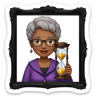 black grandma holding hourglass in a frame sticker