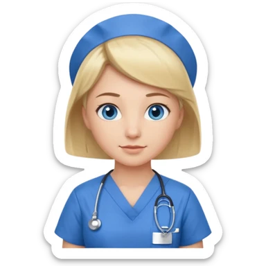 Nurse blue eyes short blond blue scrubs sticker