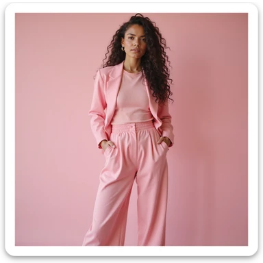 a fashionable woman in a trendy pink outfit, photorealistic sticker