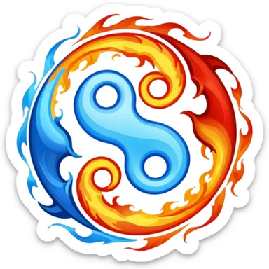 The fire and water emojis are in the form of the yin-yan symbol in front of a completely black background. let the background be black sticker