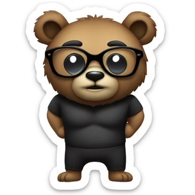 a moustachioed bear with muscular ,black square glasses full body sticker