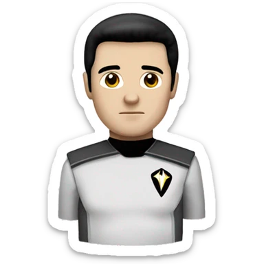 white male with white face and black hair and brown eye wearing starfeelt uniform from star trek sticker