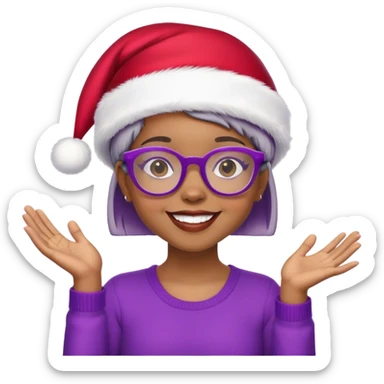 Light skinned Black girl with purple glasses short natural gray haircut celebrating Christmas sticker