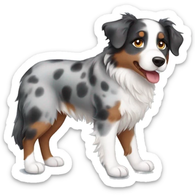 Girl with brown hair and blue eyes with blue merle Australian shepherd sticker
