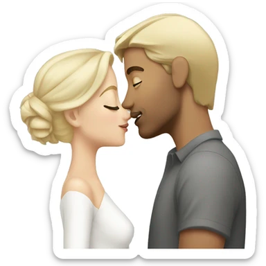 White blonde woman kissing white, brunette man sticker