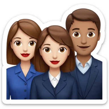 Two woman with brown hair standing next to a man with brown hair  sticker