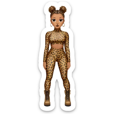 Melanie Brown with topknots in her hair wearing a tight leopard print two piece bodysuit and combat boots sticker