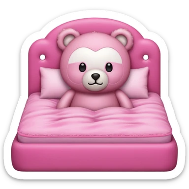 Teddy bear in pink bed sticker