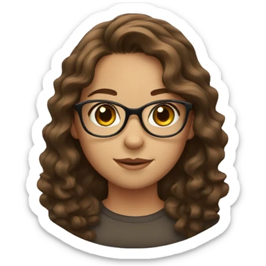 girl with wavy brown hair, hazel eyes and glasses sticker