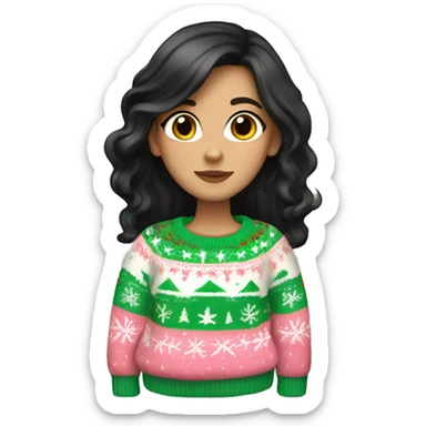 White girl with long black hair wearing a Pastel Christmas sweater sticker