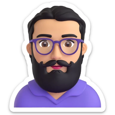 man with medium black beard, black hair, very prominent unibrow, olive tan skin, brown eyes, and glasses sticker