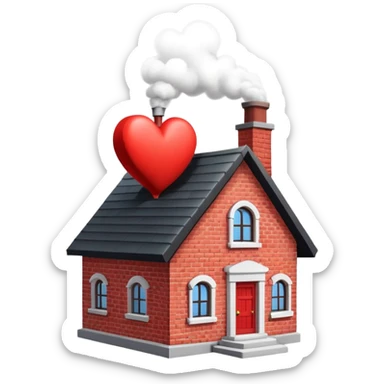 small house with a big red heart coming out of the chimney, light background sticker