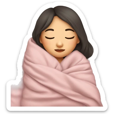 Asian girl sleeping in cozy blanket with pillow sticker