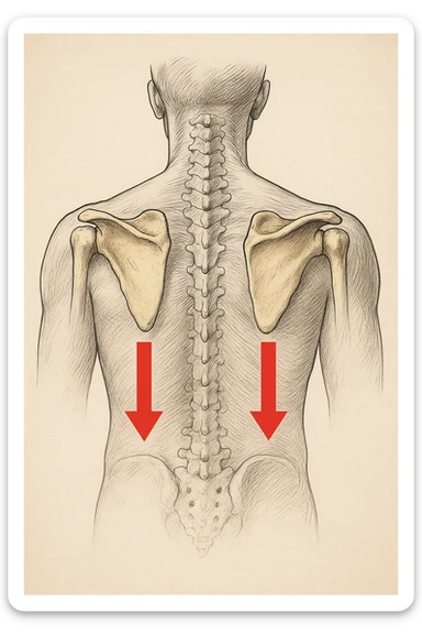 Scapole che vanno in giù depresse, viste anatomicamente. Fallo capire magari con frecce in basso sticker