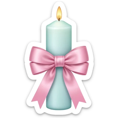 white candle with pink pastel ribbon sticker