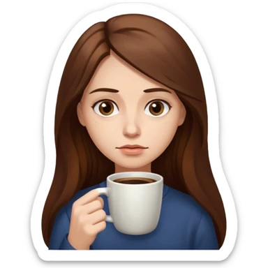 create a woman long hair brown, holding her cup of coffee looking exausted  sticker