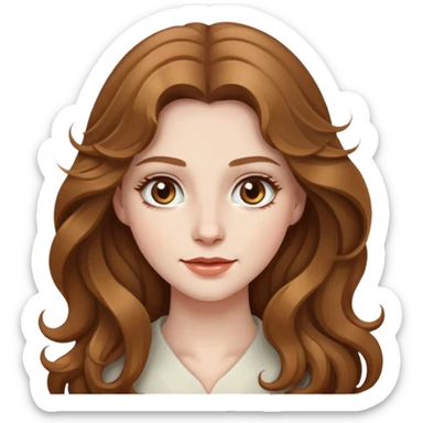 Me faça uma moça de cabelos ondulados longo cor castanho claro, olhos hanzel, pele branca pálida sticker
