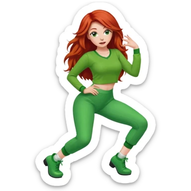 Red head lady twerking with long red hair and green cute outfit sticker