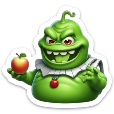 Slimer ghostbusters friendly holding an apple sticker