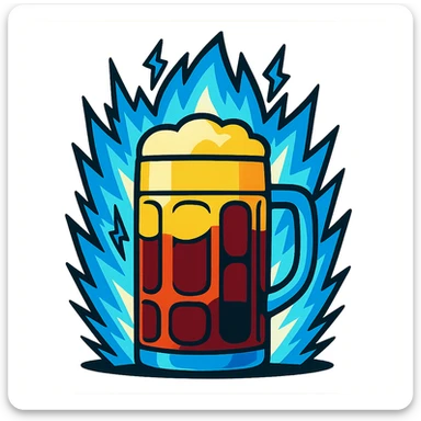 Bavarian Goaßmaß glass surrounded by a blue electrifying Dragon Ball Z aura, cartoon style sticker