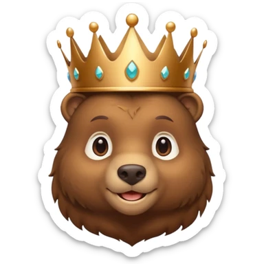 Bear Prince – brown bear cub with a shiny bronze crown, gentle smile. sticker