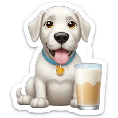 dog with glass drink milk sticker