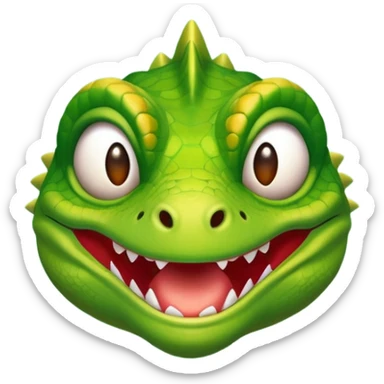 a sad lizard taking off a happy emoji mask sticker