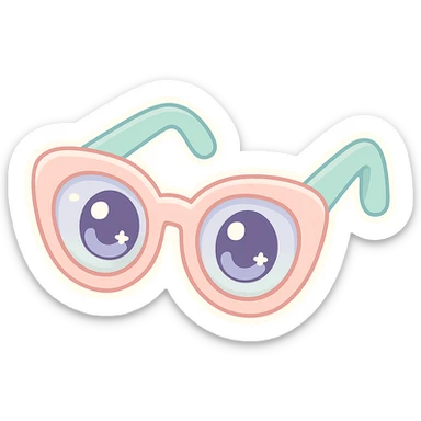 Make these vintage sunglasses kawaii style with cute eyes and pastel accents, keeping it adorable and fun, with no background. sticker