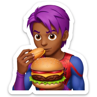 spider man eating burger puple hair sticker